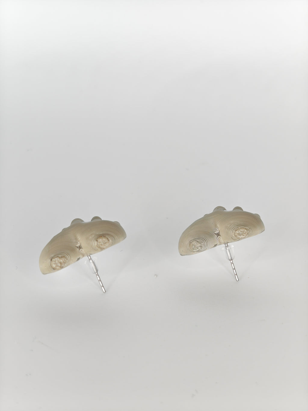 Earrings Hearts Embellished White & Khaki Silk Recycled